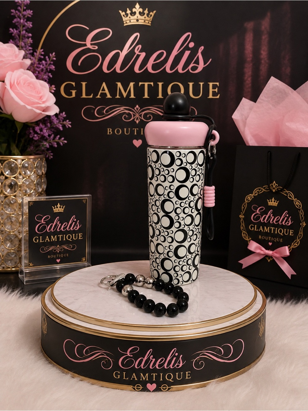Pink & Black Patterned Travel Tumbler